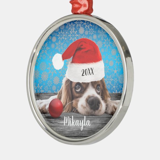 Cocker Spaniel Puppy in Kerstmis in Santa Hat Metalen Ornament (Links)