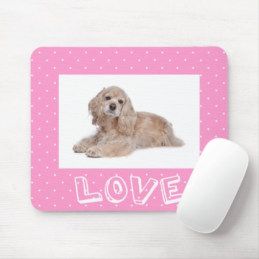 Cocker Spaniel Puppy Love Pink Polka Dot Mousepad Muismat (Met muis)