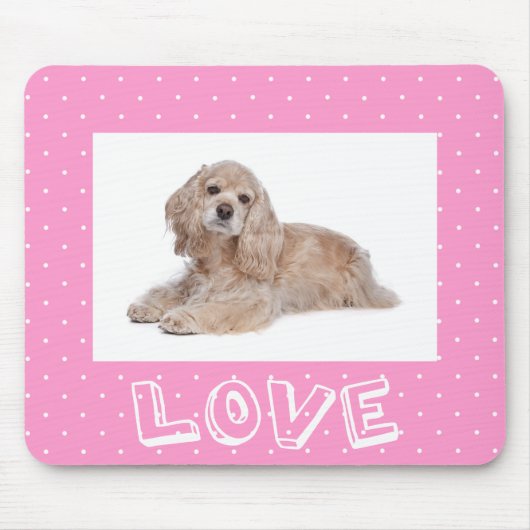Cocker Spaniel Puppy Love Pink Polka Dot Mousepad Muismat (Voorkant)