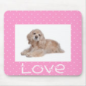 Cocker Spaniel Puppy Love Pink Polka Dot Mousepad Muismat (Voorkant)