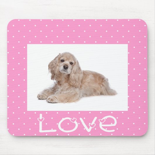 Cocker Spaniel Puppy Love Pink Polka Dot Mousepad Muismat (Voorkant)