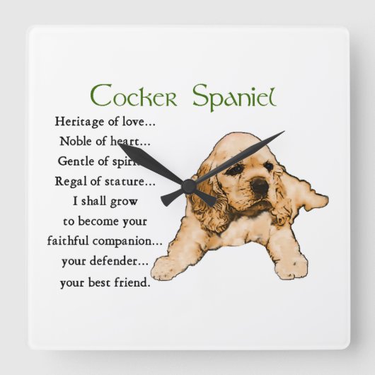 Cocker Spaniel Puppy Lovers Art Vierkante Klok (Voorkant)