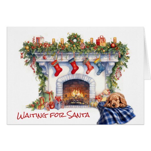 Cocker Spaniel Puppy Open haard Wacht op de Kerstm (Voorkant Horizontaal)