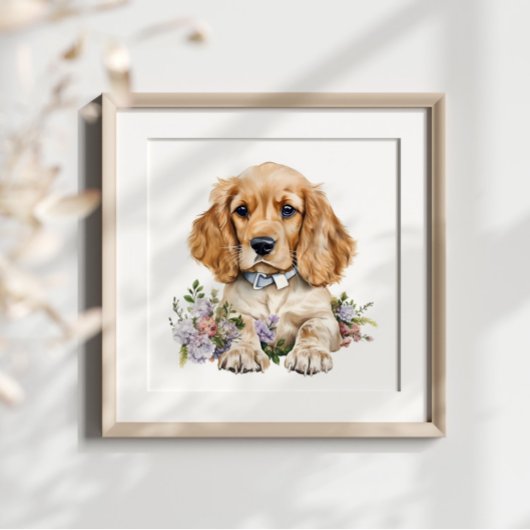 Cocker Spaniel Puppy Pet Waterverf Flower Poster
