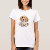 Cocker Spaniel Puppy Pet Waterverf Flower T-shirt (Voorkant)