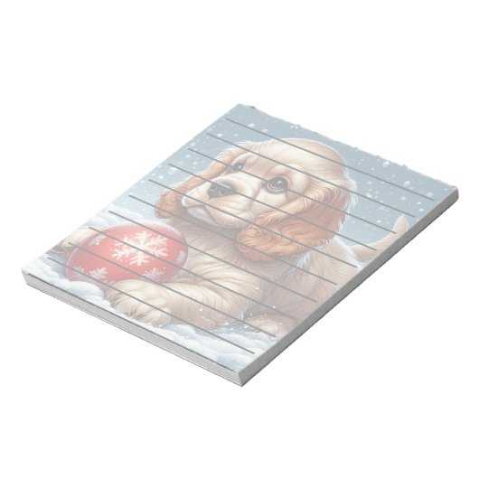 Cocker Spaniel Puppy Rust Op Sneeuw Met Een Bal Notitieblok (Linkerzijde)