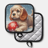 Cocker Spaniel Puppy Rust Op Sneeuw Met Een Bal Pannenlap (Voorkant / Achterkant)