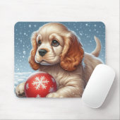 Cocker Spaniel Puppy Rustend in de Sneeuw Met een Muismat (Met muis)