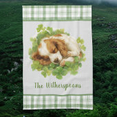 Cocker Spaniel Puppy Sleeping in Shamrocks Plaid Theedoek