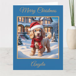 Cocker Spaniel Puppy spelen in de sneeuw Kaart