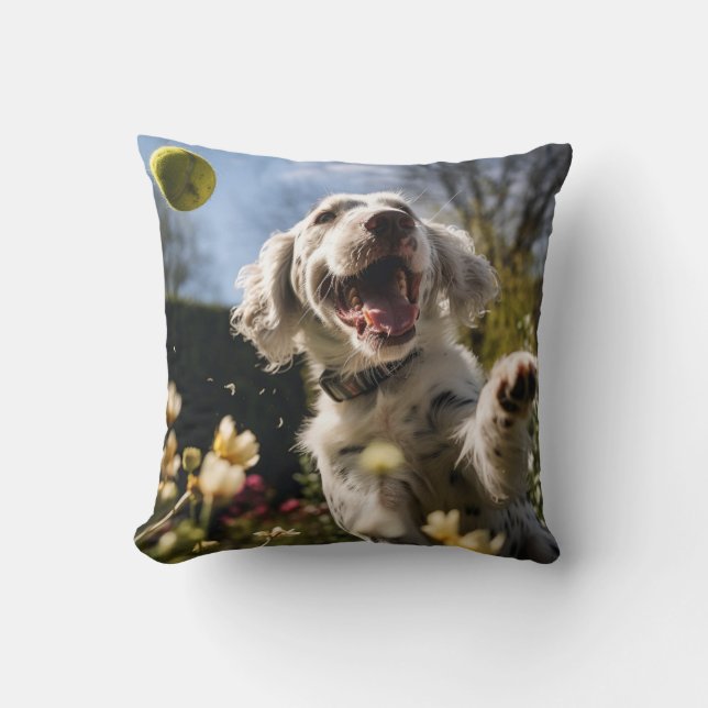 Cocker🐕 Spaniel Puppy vangen Tennisbal Kussen (Voorkant)