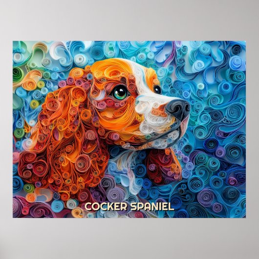 Cocker Spaniel Quilling Art Dog Portret Poster (Voorkant)