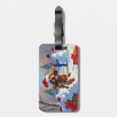 Cocker Spaniel Rent in de Sneeuw met Kerstmuts Bagagelabel (Achterkant verticaal)