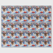 Cocker Spaniel rent in de sneeuw met kerstmuts Cadeaupapier (Vlak)