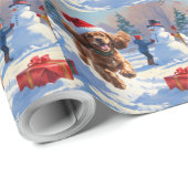 Cocker Spaniel rent in de sneeuw met kerstmuts Cadeaupapier (Rol Hoek)