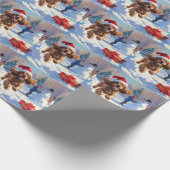 Cocker Spaniel rent in de sneeuw met kerstmuts Cadeaupapier (Hoek)
