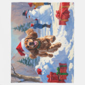 Cocker Spaniel Rent in de Sneeuw met Kerstmuts Fleece Deken (Voorkant)