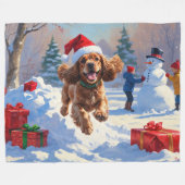 Cocker Spaniel Rent in de Sneeuw met Kerstmuts Fleece Deken (Voorkant (Horizontaal))