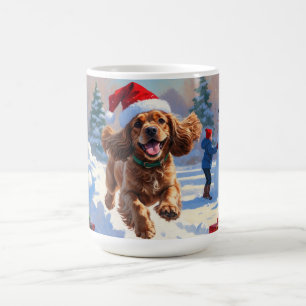 Cocker Spaniel Rent in de Sneeuw met Kerstmuts Koffiemok