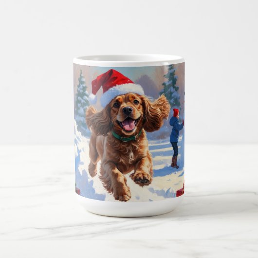 Cocker Spaniel Rent in de Sneeuw met Kerstmuts Koffiemok (Center)