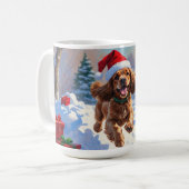 Cocker Spaniel Rent in de Sneeuw met Kerstmuts Koffiemok (Voorkant links)