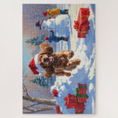 Cocker Spaniel Rent in de Sneeuw met Kerstmuts Legpuzzel (Verticaal)