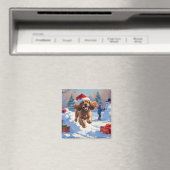 Cocker Spaniel Rent in de Sneeuw met Kerstmuts Magneet (Insitu (Vaatwasser))