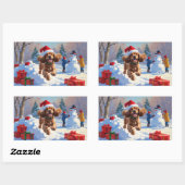 Cocker Spaniel Rent in de Sneeuw met Kerstmuts Rechthoekige Sticker (Vel)