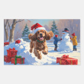 Cocker Spaniel Rent in de Sneeuw met Kerstmuts Rechthoekige Sticker (Voorkant)