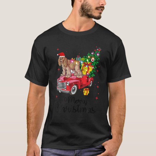 Cocker Spaniel Rides Rode Vrachtwagen Kerstmis Pyj T-shirt (Voorkant)