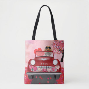 Cocker Spaniel Rijdt Auto met Hartjes Valentijnsda Tote Bag