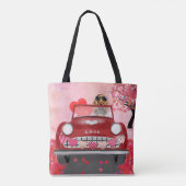 Cocker Spaniel Rijdt Auto met Hartjes Valentijnsda Tote Bag (Achterkant)