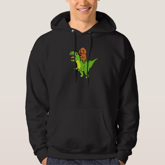 Cocker Spaniel rijdt op Rex Dinosaur Dog Hoodie (Voorkant)