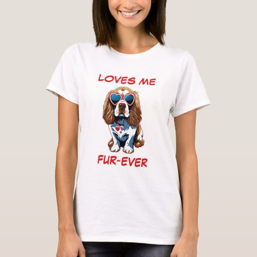 Cocker Spaniel Rode Hart-vormige Zonnebril T-shirt (Voorkant)