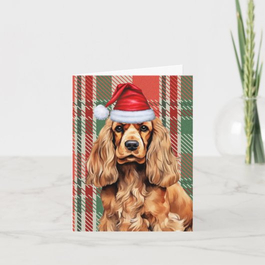 Cocker Spaniel rood en groen geplakt Kerstmis Feestdagen Kaart (Voorkant)
