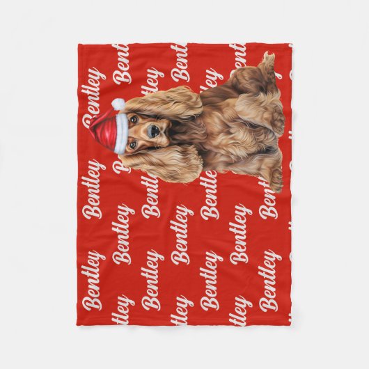 Cocker Spaniel Santa Dog Custom Name Christmas Fleece Deken (Voorkant)