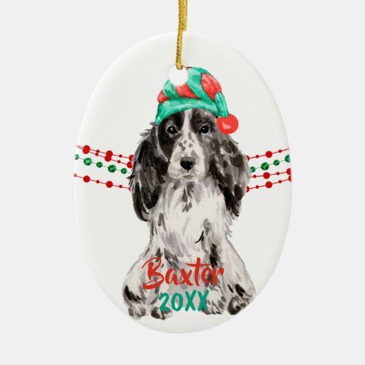 Cocker Spaniel Santa Hat Holiday String Beads Keramisch Ornament (Voorkant)