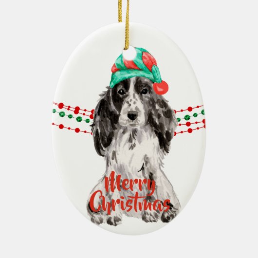 Cocker Spaniel Santa Hat Holiday String Beads Keramisch Ornament (Achterkant)