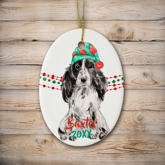 Cocker Spaniel Santa Hat Holiday String Beads Keramisch Ornament