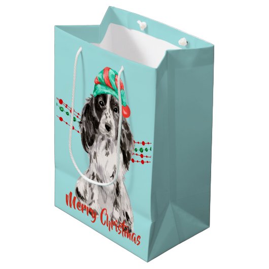 Cocker Spaniel Santa Hat Holiday String Beads Medium Cadeauzakje (Voorkant Gekanteld)