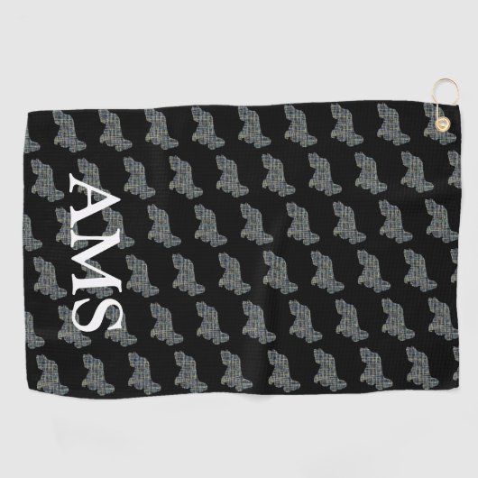 Cocker Spaniel Schattige Dog Silhouette Y&B Grid Z Golfhanddoek (Horizontaal)