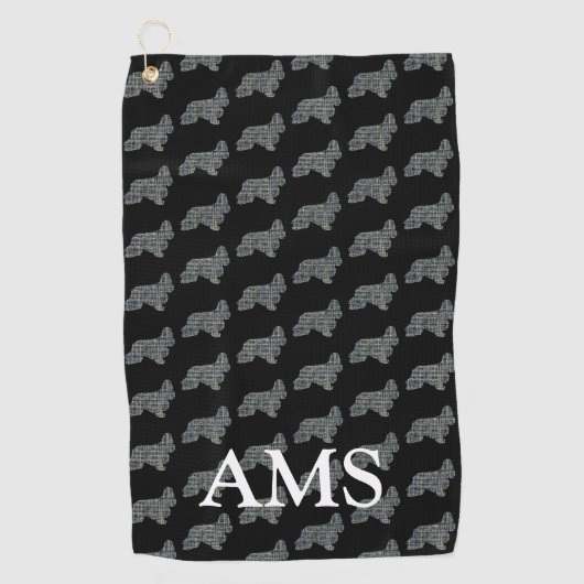 Cocker Spaniel Schattige Dog Silhouette Y&B Grid Z Golfhanddoek (Voorkant)