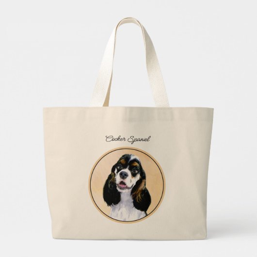 Cocker Spaniel Schilderen Parti Tan Originele Hond Grote Tote Bag (Achterkant)