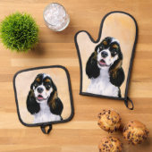 Cocker Spaniel Schilderen Parti Tan Originele Hond Ovenwant & Pannenlap Set (Top down)