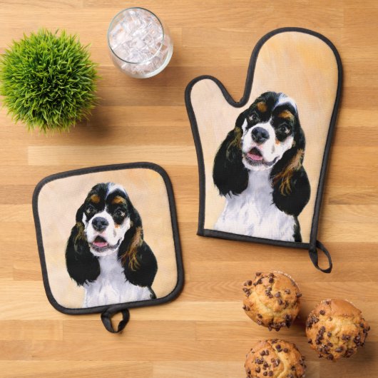 Cocker Spaniel Schilderen Parti Tan Originele Hond Ovenwant & Pannenlap Set (Top down)