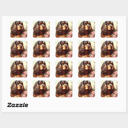  Cocker Spaniel Schilderij Vierkante Sticker (Vel)