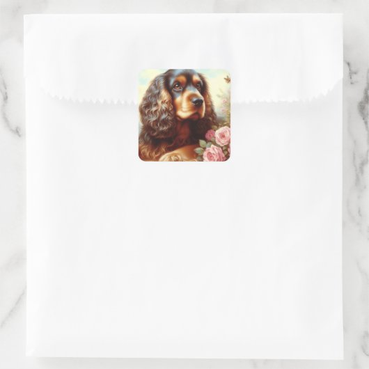  Cocker Spaniel Schilderij Vierkante Sticker (Tas)