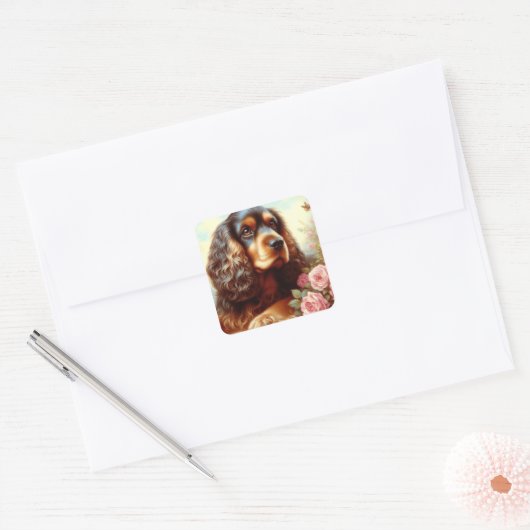  Cocker Spaniel Schilderij Vierkante Sticker (Envelop)
