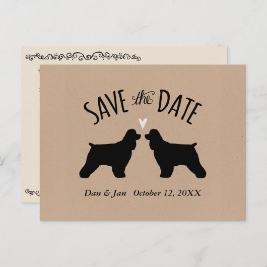 Cocker Spaniel Silhouetten Bruiloft Save the Date Aankondigingskaart (Voorkant / Achterkant)
