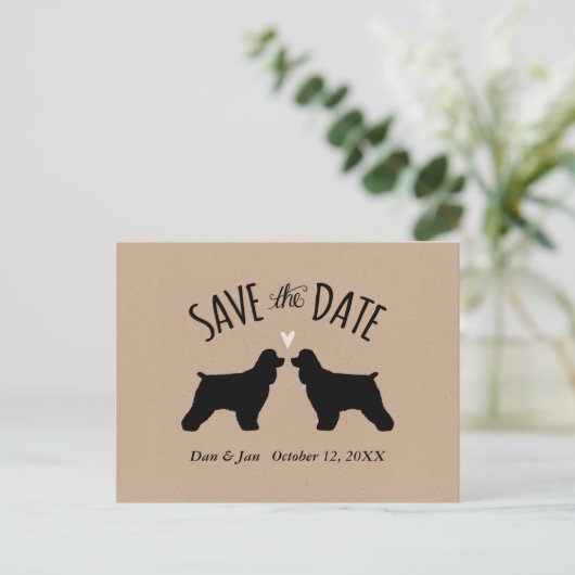 Cocker Spaniel Silhouetten Bruiloft Save the Date Aankondigingskaart (Staand voorkant)